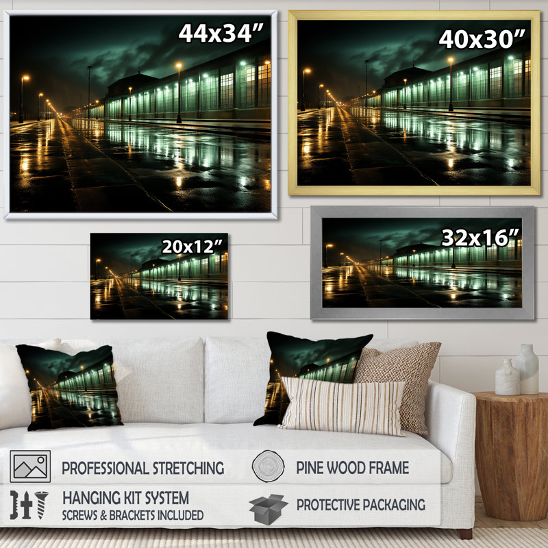 Turquoise Twilight I industriel sur impression sur toile, H 24 po x l 32 po x P 1 po, Cadre doré simple