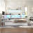 Corner Bed Frame With Bookcase And 2 Underbed Storage Drawers, Modern Reversible Daybed With Led Light And Charging Station-1149997201-1144669619