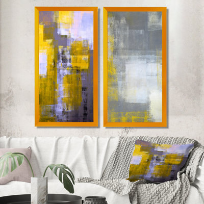 «Gray Meets Yellow Abstract Art», ensemble de 2 impressions sur toile