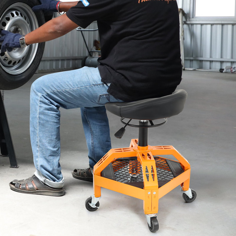 Heavy-Duty Adjustable Mechanic Stool With Tool Tray 3" Swivel Casters, 300 Lbs Capacity Garage Seat For Workshop & Auto Repair