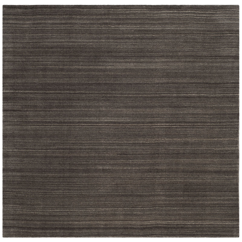 Tapis gris anthracite en laine et en coton tissé à la main Thendara, Carré 4 pi