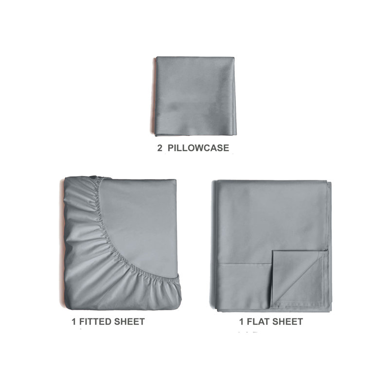  Ensemble de draps en rayonne de bambou 4 pièces Premium Luxury, Ensemble de draps pour lit simple avec deux taies , gris