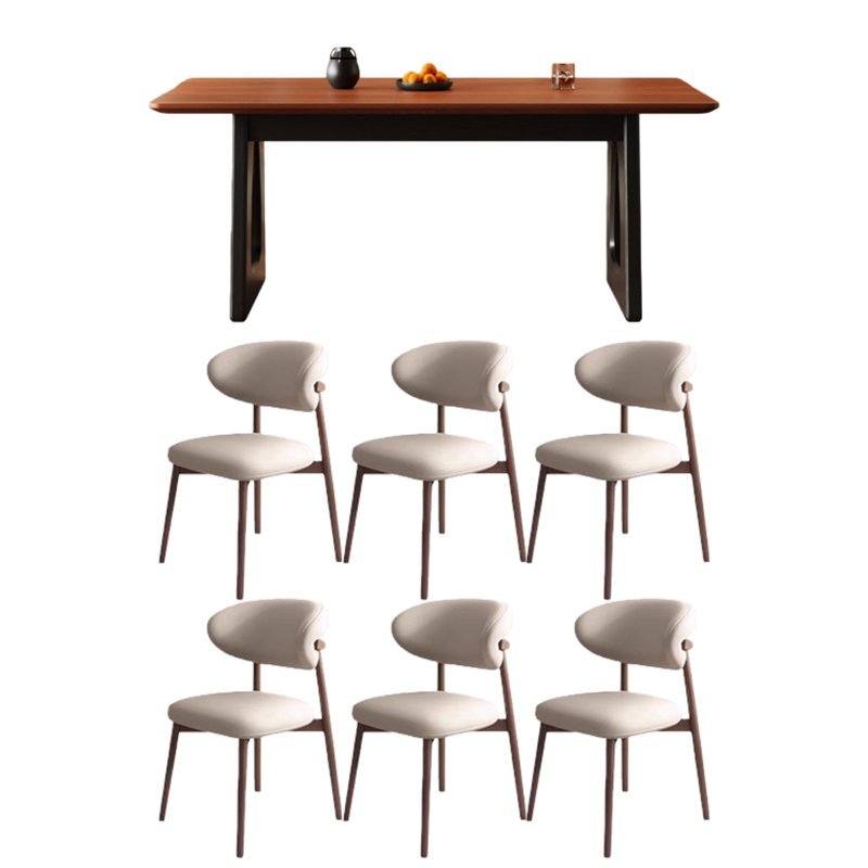 Table de salle à manger rectangulaire en bois massif avec pieds noirs, 7 pièces : table, 6 chaises