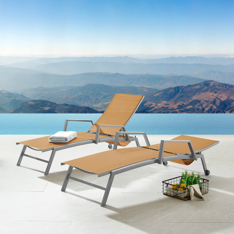 Chaise longue inclinable en métal Dupree, Orangé, gris