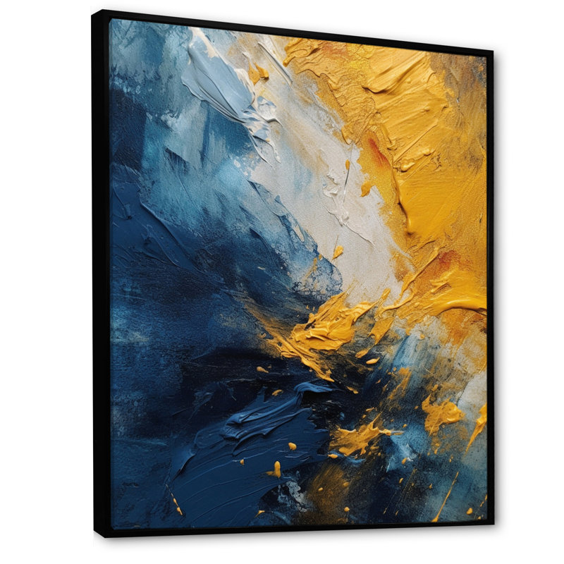 Expressions intuitives bleues et jaunes II - Art mural abstrait pour le salon, H 20 po x l 12 po x P 1 po
