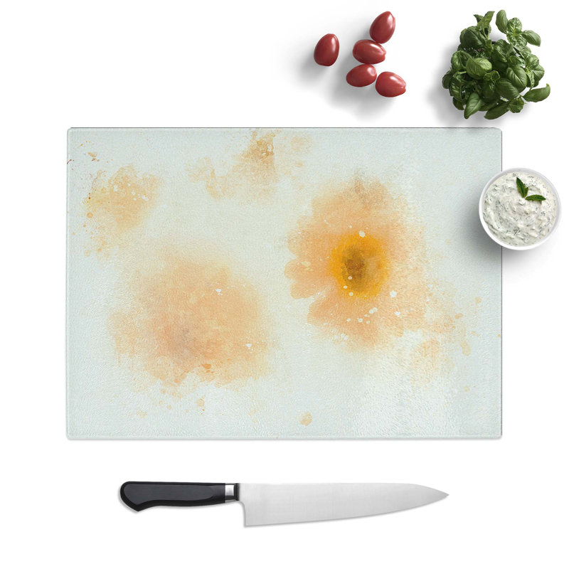 Glass Flower Collage in Abstract Chopping Board, 28.5 cm W x 20 cm L