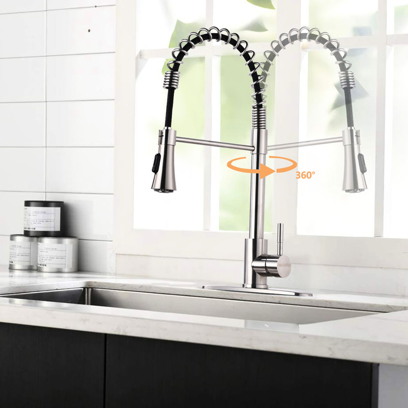 Stainless Steel Kitchen Faucet In Brushed Nickel - Corrosion Extended Retractable Hose For Complete Sink Accessibility 304 And Spot 360 Degree Swivel Pull Down Spray Versatile Cleaning