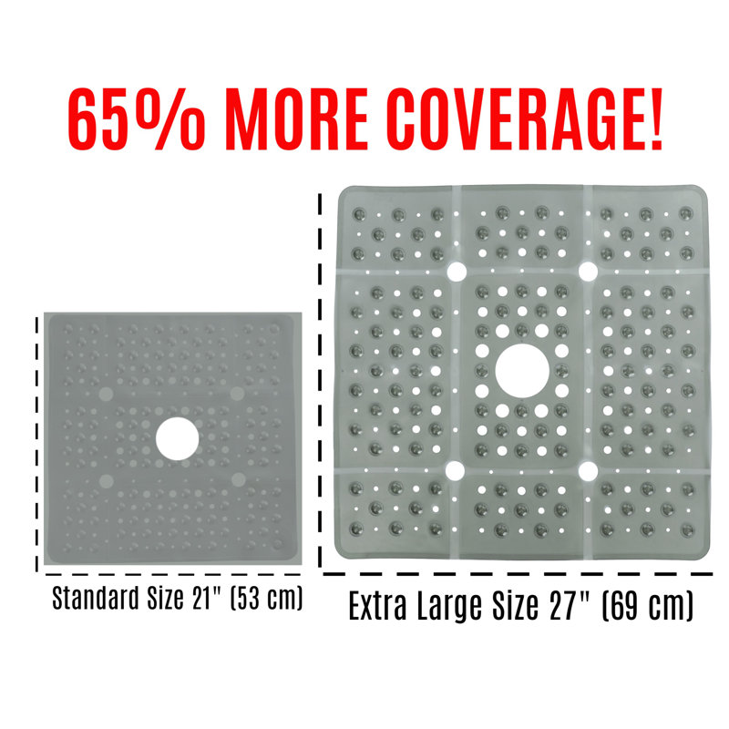 Translucent Gray Extra Large Square Non-Slip Shower Mat, 27x27 inches