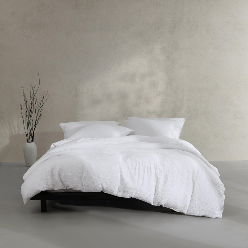 Calvin Klein Washed Texture Solid Cotton Duvet Cover Set, White, King Duvet Cover + 2 King Shams