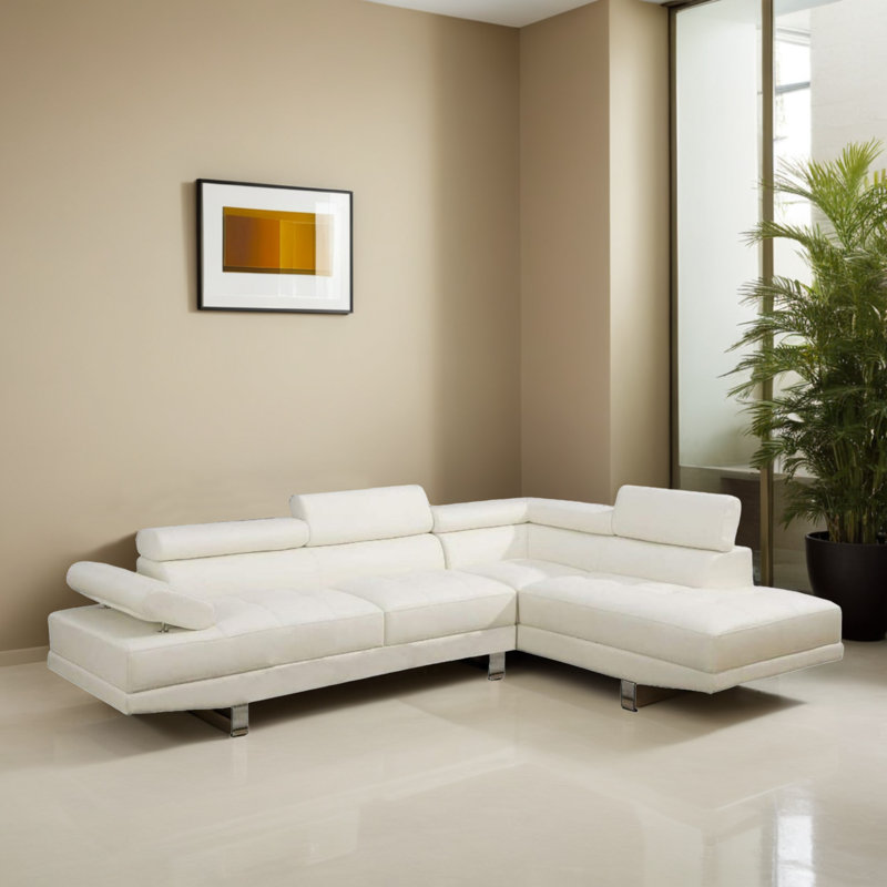 Canapé modulaire faisant face à la droite de 105,05 po avec méridienne, Similicuir blanc