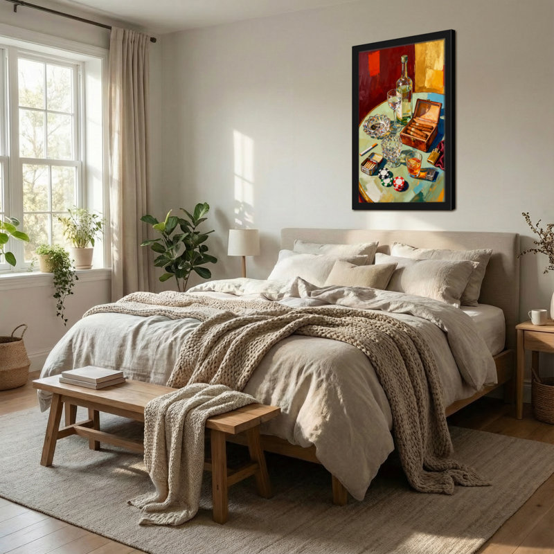 Nature morte abstraite avec cigares et boissons, H 36 po x l 24 po