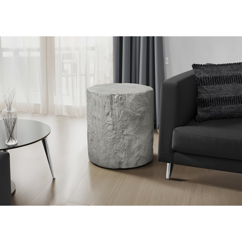 Table d'appoint, h 25 po, intérieur ou extérieur, tambour, table de bout, table de chevet, ronde, table d'appoint, salon, chambre à coucher, gris, contemporain, moderne
