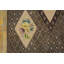 Gray Geometric Diamond Design With Ivory Floral Inlay Sections Antique American Folk Art Hooked Rug