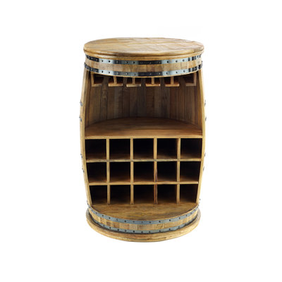 Lorimor Solid Wood Floor Wine Bottle & Glass Rack Brown