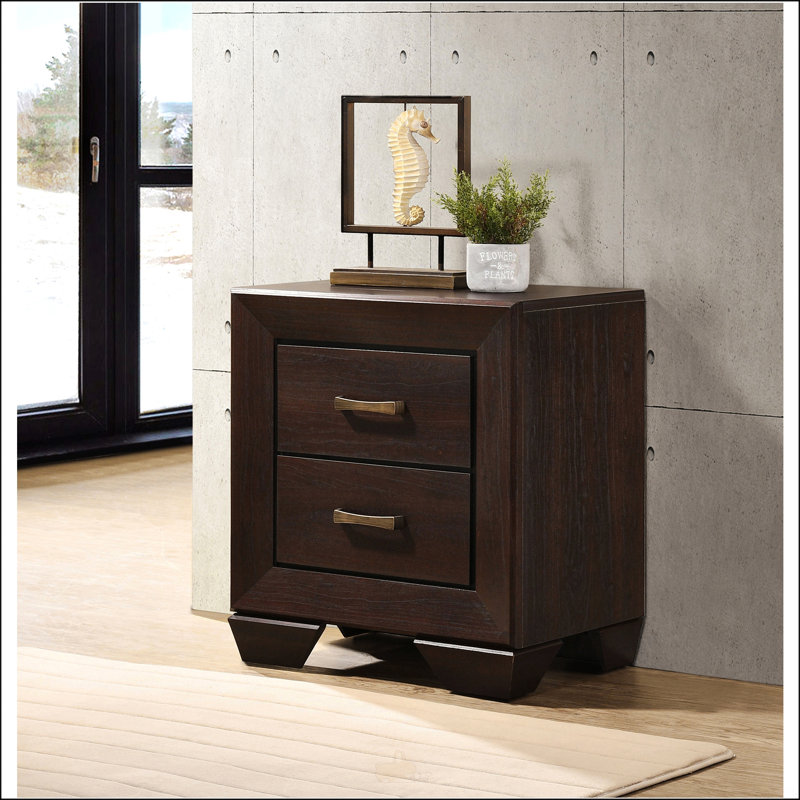 Table de chevet rectangulaire 2 tiroirs Tomasina, Marron foncé