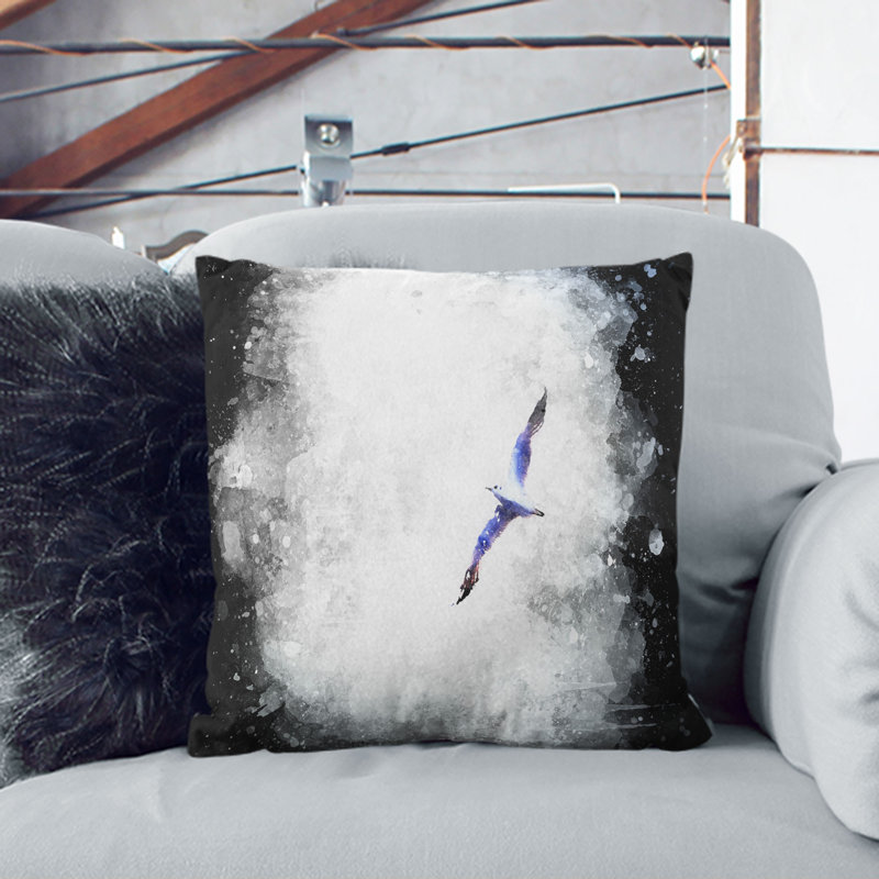 Flying Seagull Abstract Cushion with Filling, 40cm H x 40cm W x 15cm D