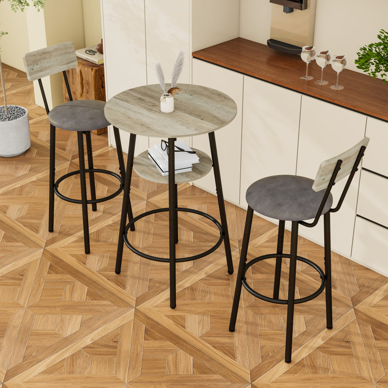 Ensemble de tabourets de bar ronds avec tablette, Gris / Noir, Gris