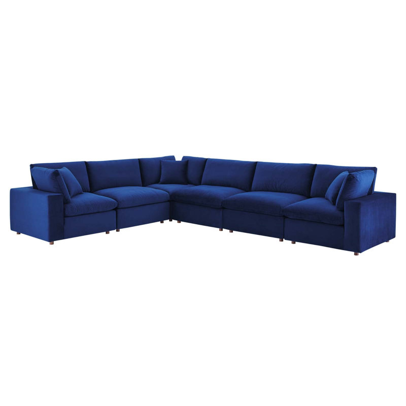 Commix Down Filled Overstuffed Velvet 6-Piece Sectional Sofa by Modway, Navy Polyester