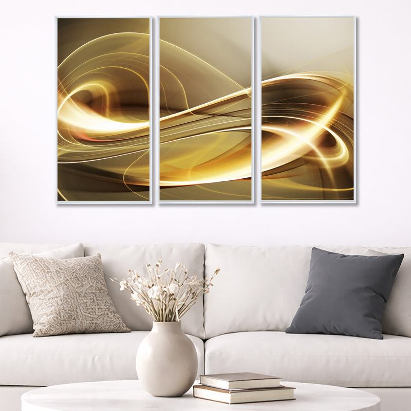 Élégant canapé moderne - Ensemble de 3 toiles abstraites encadrées, H 32 po x l 48 po, Blanc