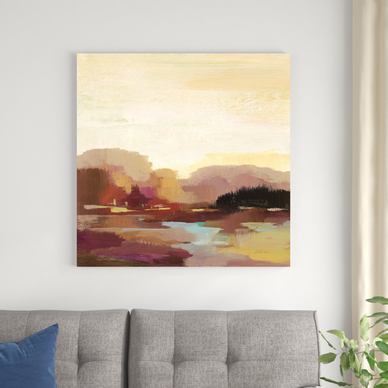 «Maroon Landscape» par Silvia Vassileva, peinture sur toile tendue, H 36 po x l 36 po