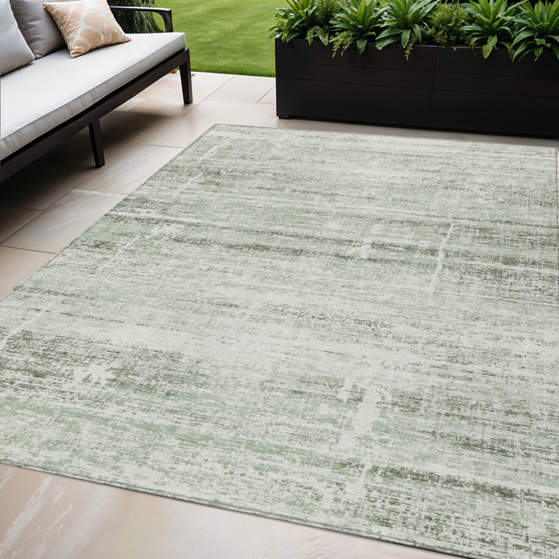 Tapis intérieur lavable abstrait vert artichaut 5 pi x 8 pi vert et ivoire