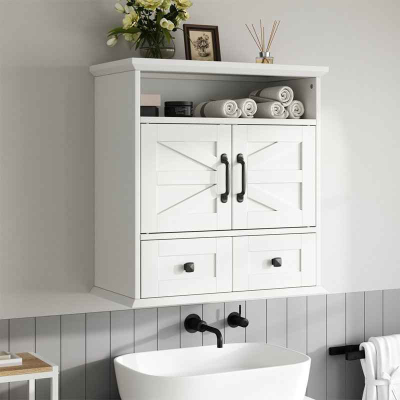 Farmhouse 23.6" W Bathroom Cabinet with Drawer, White, 1