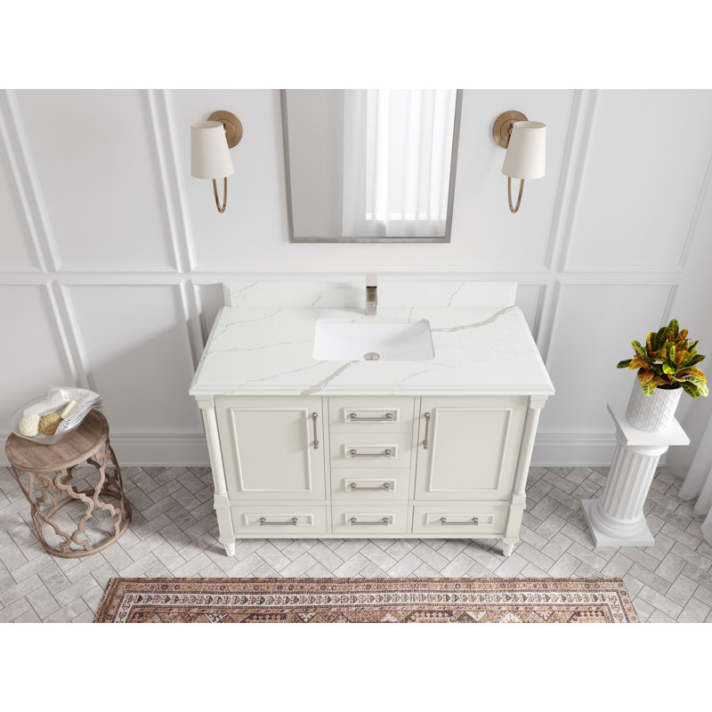 Ensemble de meuble-lavabo simple 48 po avec plateau en quartz Aberdeen, Calacatta Laza