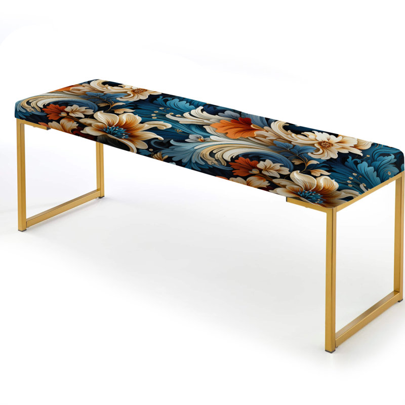 Banc tapissier bleu et beige