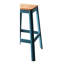 Tabouret de bar carré sans dossier à finition naturelle avec pieds en métal bleu sarcelle, largeur et profondeur de l'assise de 13 po, barre transversale sans accoudoirs de 30 po de hauteur, taille,
