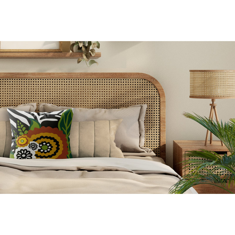 Coussin Alix, Carré 20 po, Black/White/Brown/Ochre/Green Floral