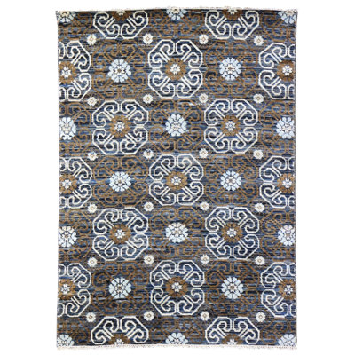 Khotan Wool Geometric Area Rug in Brown/Charcoal/White