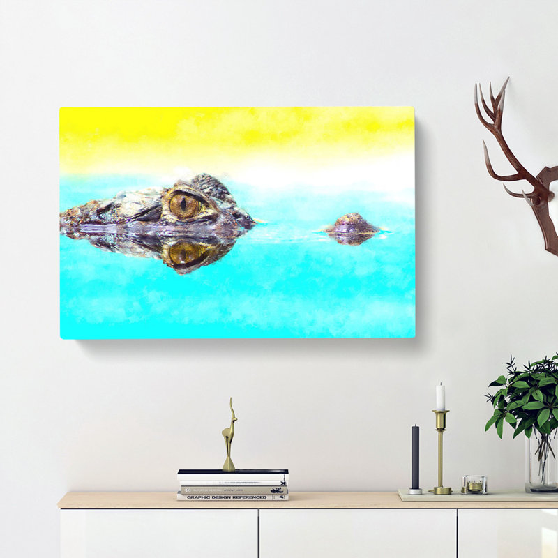 Peering Crocodile - Wrapped Canvas, 50cm H x 76cm W x 3cm D