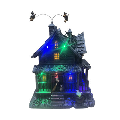 Haunted Hill Farm 36-In Animated LED Haunted House with Flying Witches Halloween Decoration