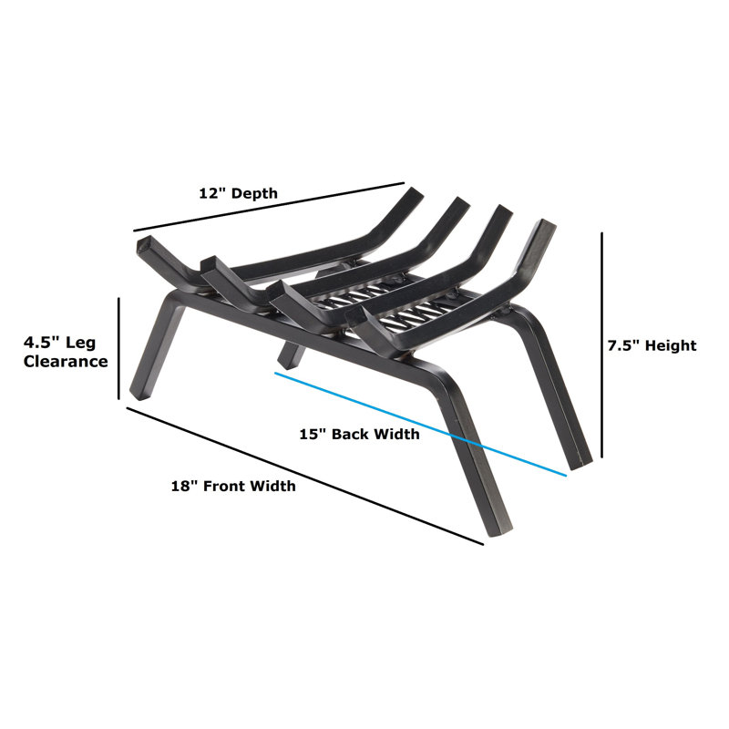 Grille de foyer en acier robuste 18 "avec support de braise, 7,5 po H x 18 po L x 12 po P
