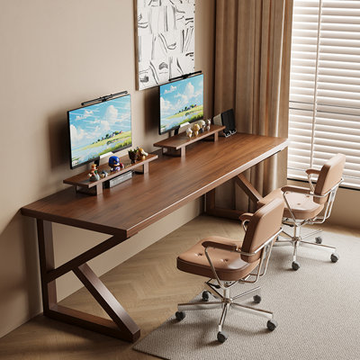 Bureau rectangulaire en bois massif de couleur châtaignier clair
