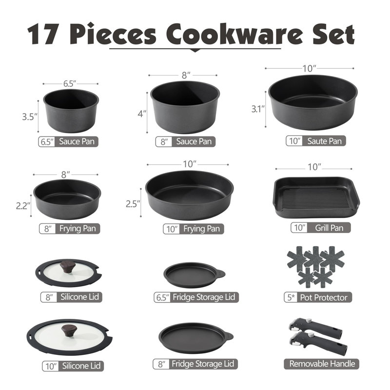 Tempe 17 - Piece Ceramic Cookware Set