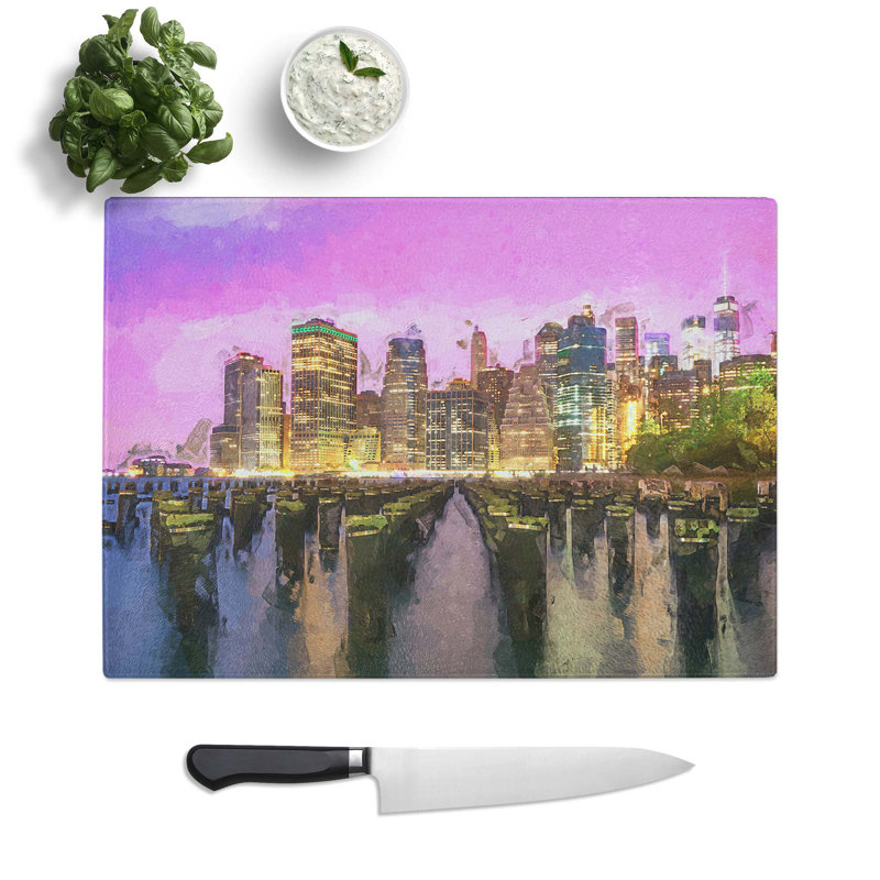 Glass Manhattan From Brooklyn Bridge in Abstract Chopping Board, 39 cm W x 28.5 cm L