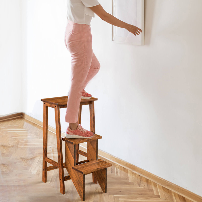 Banc échelle en bois d'hévéa pliable Fletchley, Brun