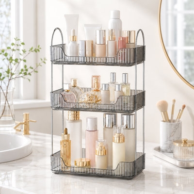 3 Tier Bathroom Counter Organizer, Clear Trays and Metal Frame