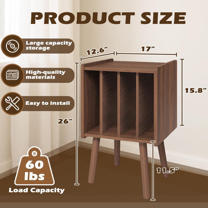 Record Player Stand Vinyl Record Storage Table with 4 Cabinet, Mid Century Modern Turntable Stand for Bedroom Living Room
