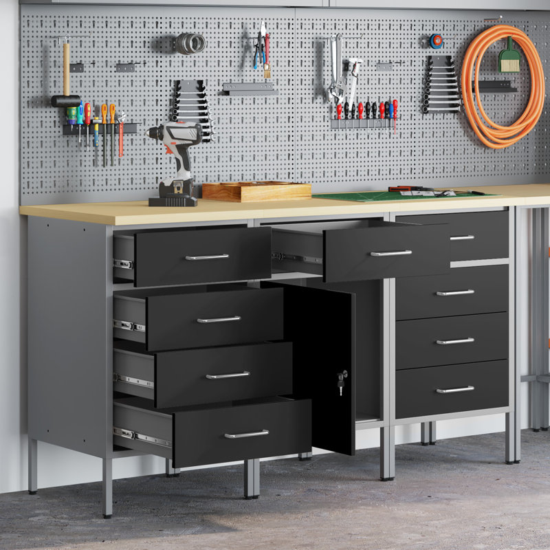 Work Cabinet with Drawer, Black