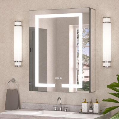Rectangle LED Medicine Cabinet with Frontlit, Interior Mirror, Tempered Glass