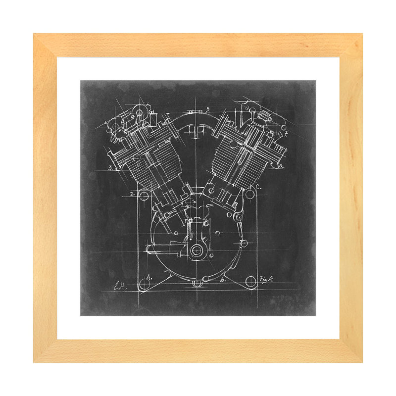 « Motorcycle Engine Blueprint II » par Ethan Harper, reproduction d’art, H 24 po x l 24 po x p 1 po, Blanc