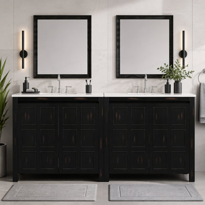 Ensemble de meuble-lavabo 72 po avec meubles-lavabos doubles (séparés), lavabos doubles en céramique, portes à fermeture en douceur et tablette réglable - armoire de rangement rétro