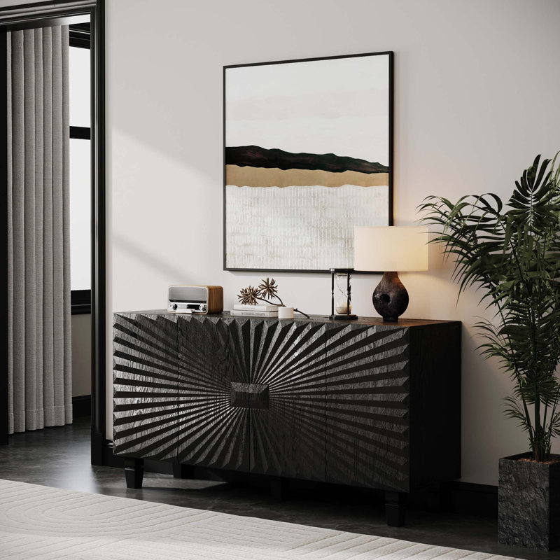 Buffet Modern avec portes rayonnantes et base en bois massif