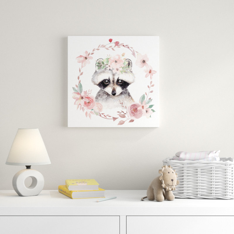 « floral raton laveur », art sur toile