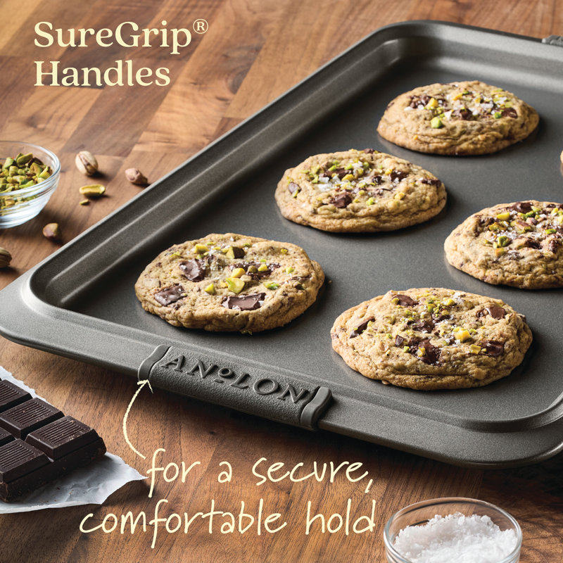 Anolon Advanced Bakeware Nonstick Cookie Pan / Sheet, 10 Inch x 15 Inch, with Silicone Grips, Graphite, 15" x 10"