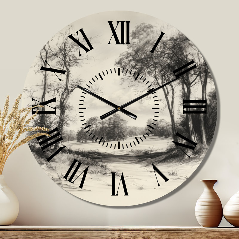 Horloge murale en métal « Forêt vintage dans la campagne anglaise I » - Nature, Petit