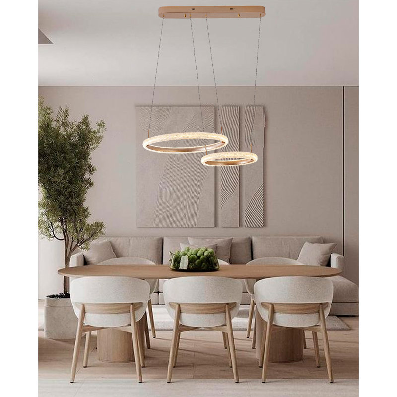 Lustre à 2 lumières DEL dorées à intensité variable avec diffuseur en acrylique blanc