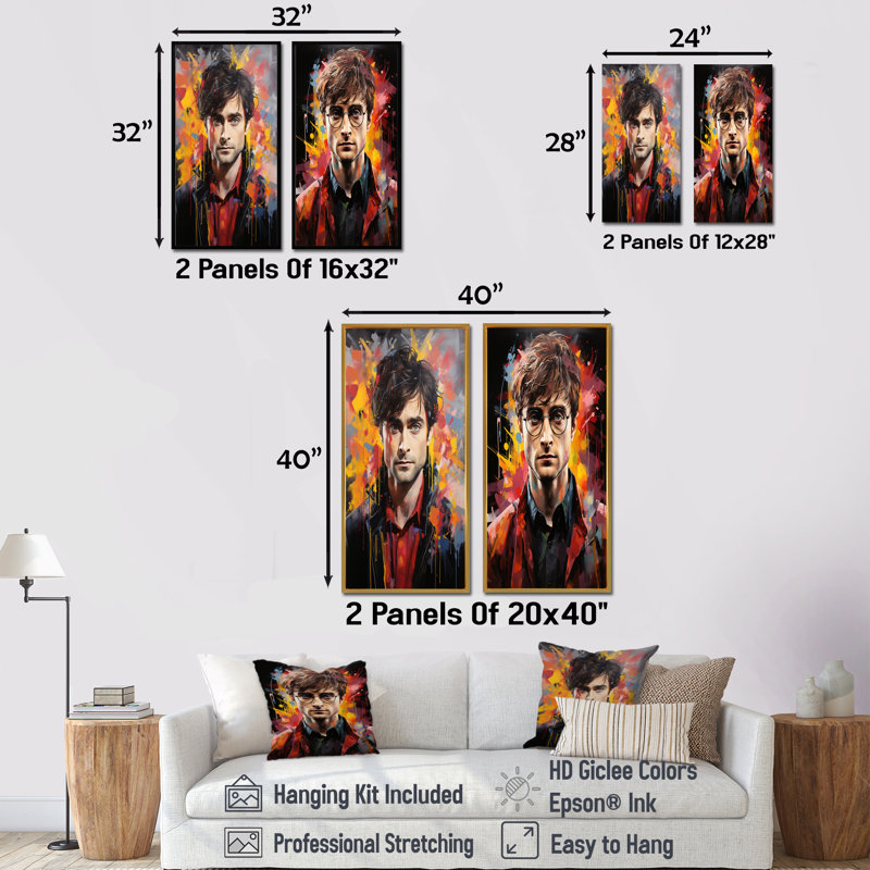 «Raspberry Radcliffe Portrait - Abstract Popart», ensemble de 2 reproductions d'art sur toile, Toile tendue